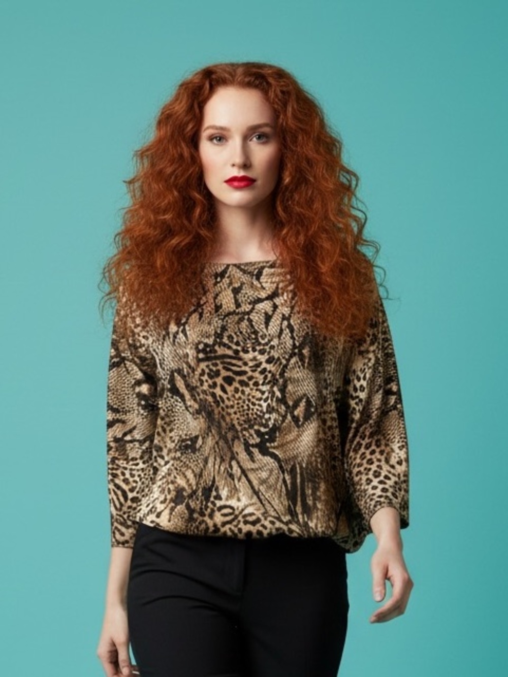 Bianca Nygard Mixed Animal Print Stretchy Long Sleeve Top Size 14